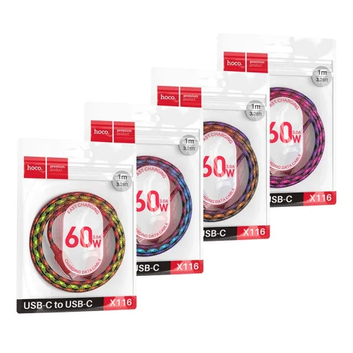 USB-C kábel Hoco 3A 60W 1 m X116 gradiens piros - 6