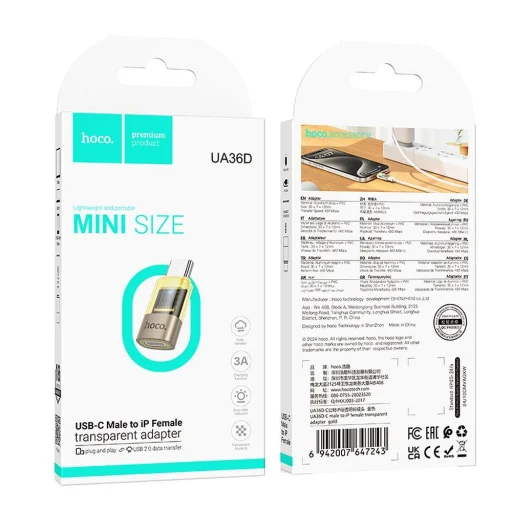 Adapter USB C - Lightning Hoco UA36D átlátszó arany - 5