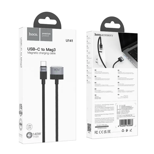 Kábel USB C - Mag3 Hoco 5A 140W mágneses 1,8 m U141 fekete Macbookhoz - 9