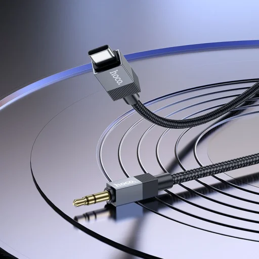 AUX Jack 3,5 mm (férfi) - USB C (férfi) kábel Hoco 1 m UPA32B fekete DAC - 5
