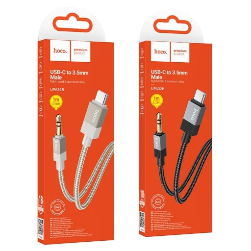 AUX Jack 3,5 mm (férfi) - USB C (férfi) kábel Hoco 1 m UPA32B fekete DAC - 7