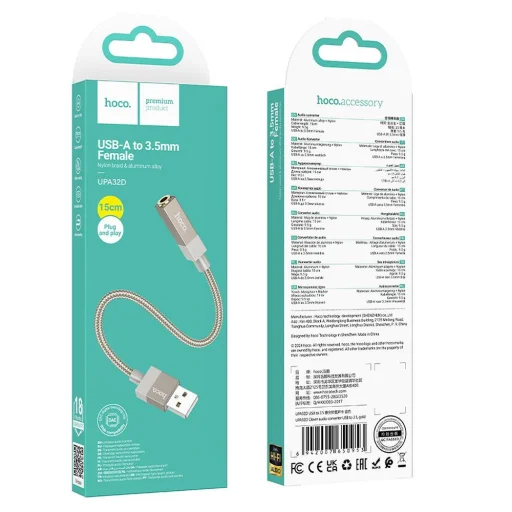 Adapter AUX USB A (férfi) - Jack 3,5 mm (női) Hoco UPA32D arany DAC - 5