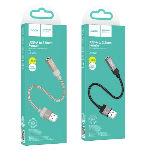 Adapter AUX USB A (férfi) - Jack 3,5 mm (női) Hoco UPA32D arany DAC - 6