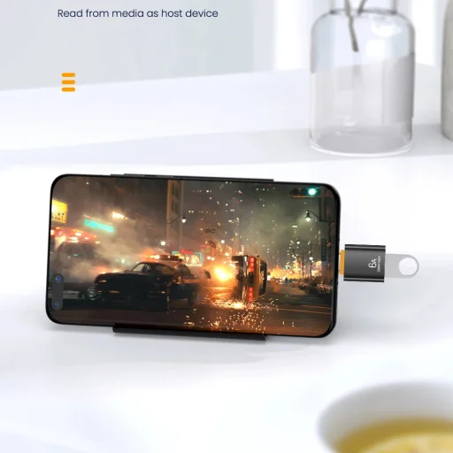 PC/Laptop átalakító - Techsuit OTG Adapter HyperPort (A2) - USB aljzat Type-C dugó, 5 Gbps, 6A, 120W, Fekete / Narancs - 4