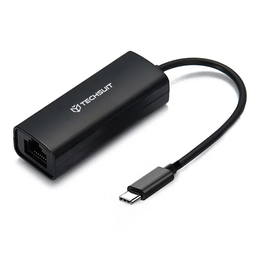 Techsuit - Ethernet Adapter NetLink (AC20) - USB-C férfi csatlakozótípusról RJ45 női LAN portra átalakító - Fekete - 1