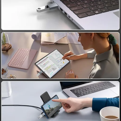 Techsuit - Prémium OTG Adapter SlateVolt (A8) - USB 3.0-ról Type-C-re, 5Gbps, 3A, Alumínium ötvözet, Gyors adatátvitel - Szürke. - 7