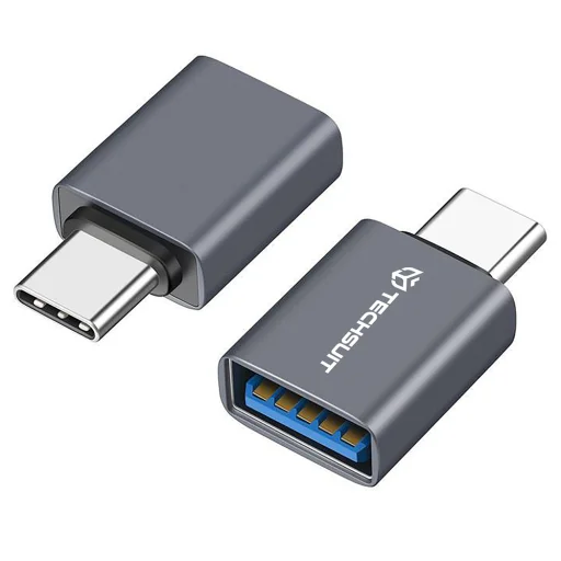 Techsuit - Prémium OTG Adapter SlateVolt (A8) - USB 3.0-ról Type-C-re, 5Gbps, 3A, Alumínium ötvözet, Gyors adatátvitel - Szürke. - 1