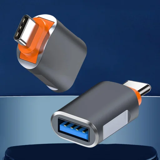 Techsuit - Prémium OTG Adapter SlateVolt (A9) - USB-ről Type-C-re, 5 Gbps, 6A, 120W, Plug and Play, Gyors adatátvitel - Szürke / Narancs. - 6