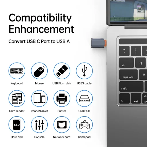 Techsuit - Prémium OTG Adapter SlateVolt (A9) - USB-ről Type-C-re, 5 Gbps, 6A, 120W, Plug and Play, Gyors adatátvitel - Szürke / Narancs. - 7