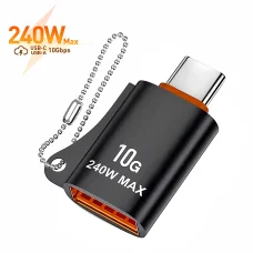 Techsuit - OTG Adapter HyperPort (A1) - USB 3.0 női csatlakozóról Type-C férfi csatlakozóra, 10Gbps, 240W, alumíniumötvözet - fekete / narancssárga