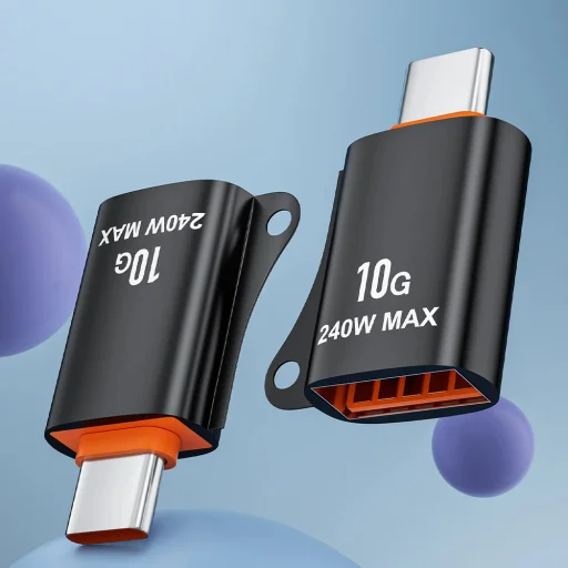 Techsuit - OTG Adapter HyperPort (A1) - USB 3.0 női csatlakozóról Type-C férfi csatlakozóra, 10Gbps, 240W, alumíniumötvözet - fekete / narancssárga - 4