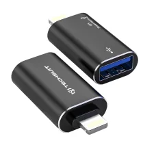 Techsuit - Prémium OTG Adapter AluVoltX (A18) - USB Lightning csatlakozóhoz, Plug and Play, Alumínium ötvözet, Gyors adatátvitel - Fekete