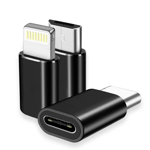 Techsuit - Prémium OTG Adapter TriFlashX (A19) - 3x Type-C csatlakozó Type-C/Micro-USB/Lightning csatlakozókhoz, Plug & Play, Alumínium ötvözet - Fekete. - 2