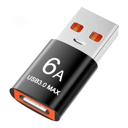 Techsuit - OTG Adapter HyperPort (A5) - USB 3.0 Férfi csatlakozó Type-C Női csatlakozóval, 6A, 5Gbps, Gyors adatátvitel - Fekete / Narancssárga - 2