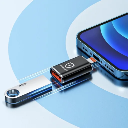 Techsuit - OTG Adapter HyperPort (A6) - USB3.0-ról Lightning-re, PD30W, 5Gbps, GaN, átalakító iPhone-hoz - Fekete / Narancssárga. - 6