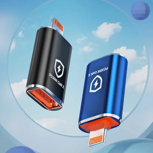 Techsuit - OTG Adapter HyperPort (A6) - USB3.0-ról Lightning-re, PD30W, 5Gbps, GaN, átalakító iPhone-hoz - Fekete / Narancssárga. - 4