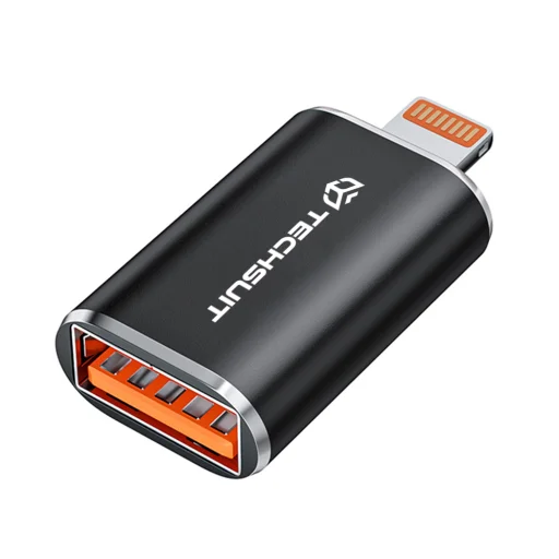 Techsuit - OTG Adapter HyperPort (A6) - USB3.0-ról Lightning-re, PD30W, 5Gbps, GaN, átalakító iPhone-hoz - Fekete / Narancssárga. - 1
