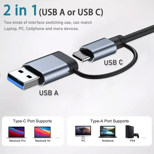 Techsuit - DataBridge 4 az 1-ben dokkolóállomás (H8) - USB, Type-C csatlakozóból USB 3.0, 3x USB 2.0 - Szürke. - 4