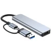Techsuit - 5 az 1-ben adatátviteli dokkolóállomás (H7) - USB, Type-C-ről USB 3.0-ra, 2x USB 2.0, SD/TF kártya - Szürke. thumbnail