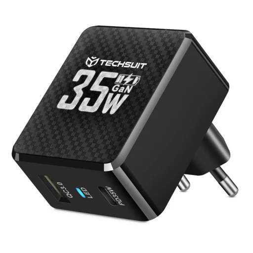 Techsuit - Prémium Fali Töltő, Tiny Series (CHPD173) - GaN, USB, Type-C, Gyors Töltés, PD35W - Fekete - 2