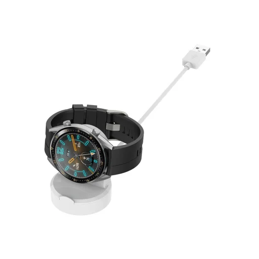 Techsuit - USB Okosóra Vezeték nélküli Töltőkábel (THC4) - Huawei Watch GT/GT2/Honor Watch GS3i-hez, 3,5W, Asztali Tartóval - Fekete. - 4
