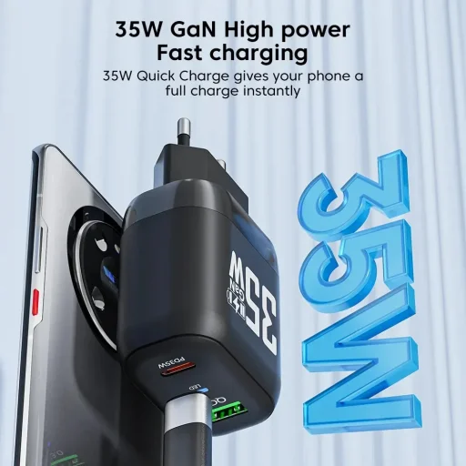 Techsuit - Prémium fali töltő (CHPD174) - GaN, USB QC3.0, Type-C PD35W - Fehér - 3