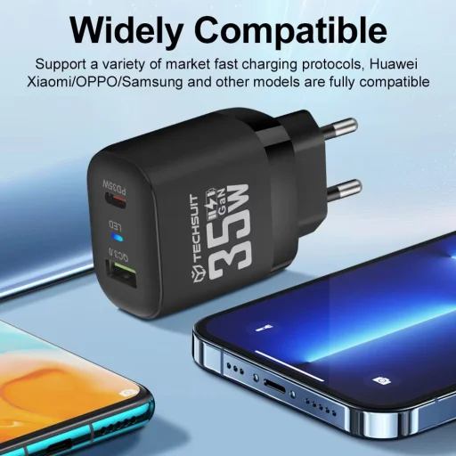 Techsuit - Prémium fali töltő (CHPD174) - GaN, USB QC3.0, Type-C PD35W - Fehér - 4