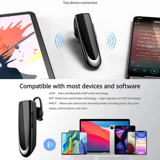 Techsuit - Bluetooth fejhallgató (CB1) - Kihangosító, Type-C, zajszűrés, Bluetooth 5.0, 24 órás beszélgetési idő - Fekete. - 6