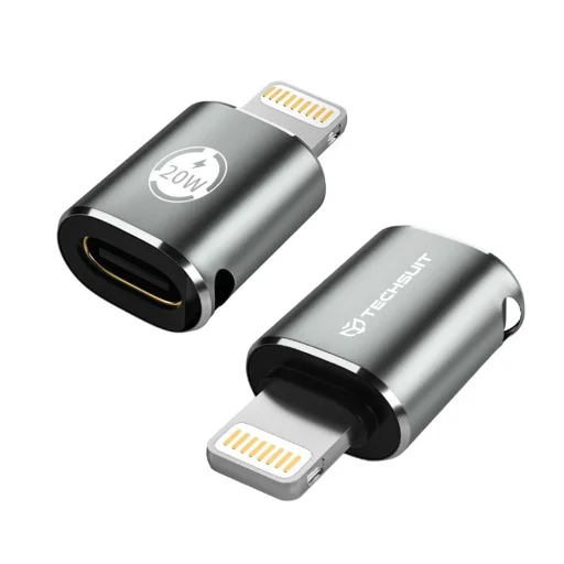 Techsuit - Premium OTG Adapter TitanCoreX (A11) - USB Type-C a Lightning csatlakozóhoz, 3A, alumínium ötvözet, csatlakoztasd és használd, gyors átvitel - Szürke. - 1