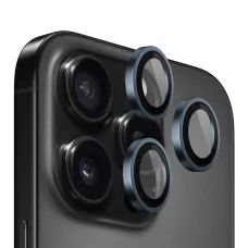 Blueo - Eredeti Fém Keretes Lencsevédő (3 darab) - iPhone 15 Pro Max - Kék üvegfólia