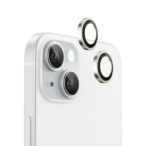 Blueo - Eredeti Fém Keretes Lencsevédő (2 darab) - iPhone 15 / iPhone 15 Plus - Sárga üvegfólia - 1