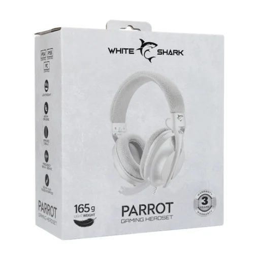 HDP White Shark GH-2440W/G PARROT gamer fejhallgató mikrofonnal - fehér/szürke - 8