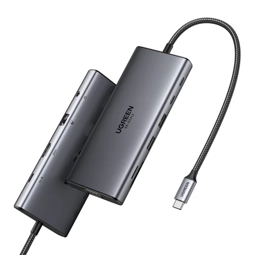 Ugreen CM639 USB-C hub, HDMI, VGA, 2x USB-C 3.2 10 Gbps, 2x USB, SD/TF, RJ45, AUX 3.5 mm, PD, 4K 60 Hz - 3