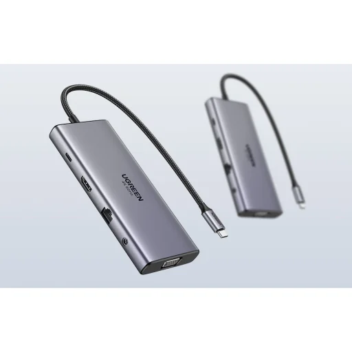 Ugreen CM639 USB-C hub, HDMI, VGA, 2x USB-C 3.2 10 Gbps, 2x USB, SD/TF, RJ45, AUX 3.5 mm, PD, 4K 60 Hz - 9