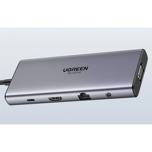 Ugreen CM639 USB-C hub, HDMI, VGA, 2x USB-C 3.2 10 Gbps, 2x USB, SD/TF, RJ45, AUX 3.5 mm, PD, 4K 60 Hz - 7