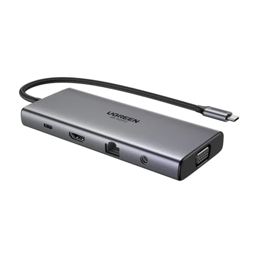 Ugreen CM639 USB-C hub, HDMI, VGA, 2x USB-C 3.2 10 Gbps, 2x USB, SD/TF, RJ45, AUX 3.5 mm, PD, 4K 60 Hz - 2