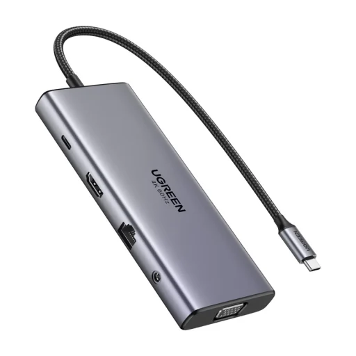 Ugreen CM639 USB-C hub, HDMI, VGA, 2x USB-C 3.2 10 Gbps, 2x USB, SD/TF, RJ45, AUX 3.5 mm, PD, 4K 60 Hz - 1