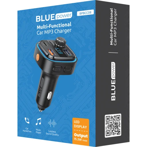 Bluetooth FM Transmitter és Autós Töltő Blue Power BPBCC08, 2 x USB-A - 1 x USB C - 1 x microSD, fekete - 5