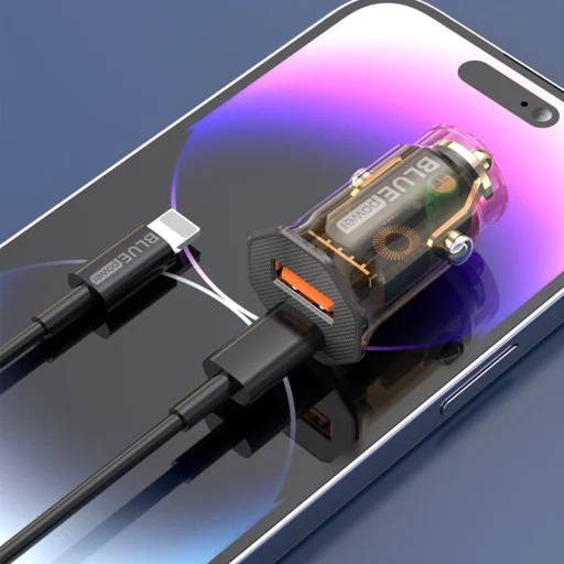 Autós töltő Blue Power BCC50, 33W, 3A, 1 x USB-A - 1 x USB-C, USB-C kábellel, Fekete - 3