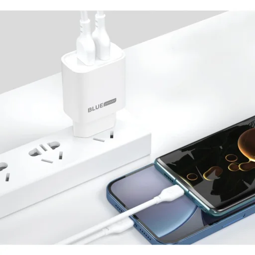 Fali töltő Blue Power BPCE12C, 20W, 3A, 1 x USB-A - 1 x USB-C, USB-C kábel, Fehér - 2
