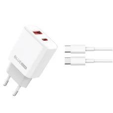 Fali töltő Blue Power BPCE12C, 20W, 3A, 1 x USB-A - 1 x USB-C, USB-C kábel, Fehér