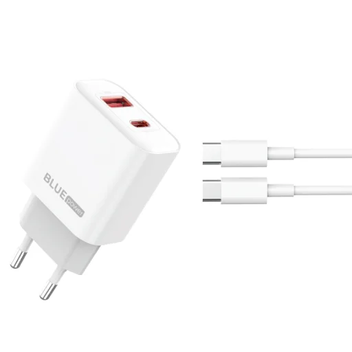 Fali töltő Blue Power BPCE12C, 20W, 3A, 1 x USB-A - 1 x USB-C, USB-C kábel, Fehér - 1