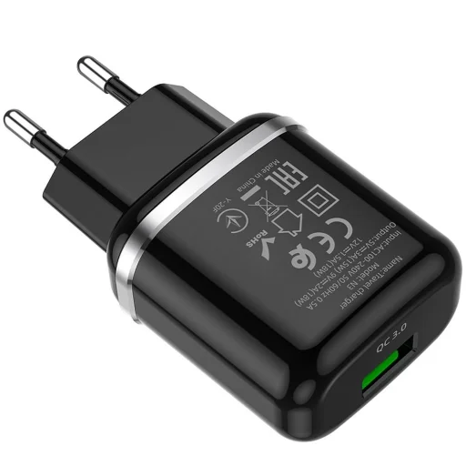 Hálózati USB-A töltő adapter Hoco N3, 18W, 3A, 1 x USB-A, Fekete - 2