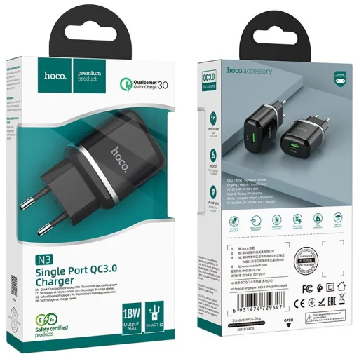 Hálózati USB-A töltő adapter Hoco N3, 18W, 3A, 1 x USB-A, Fekete - 5