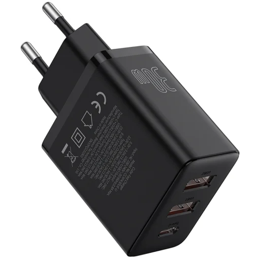 Hálózati töltő Baseus Cube, 30W, 3A, 1 x USB-C - 2 x USB-A, Fekete P10111402113-00 - 4