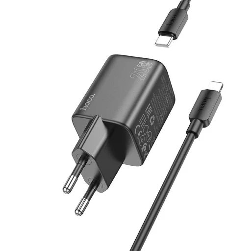 Fali töltő Hoco N41, 20W, 3A, 1 x USB-A - 1 x USB-C, Lightning kábellel, fekete - 3