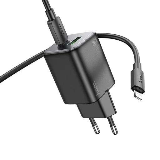 Fali töltő Hoco N41, 20W, 3A, 1 x USB-A - 1 x USB-C, Lightning kábellel, fekete - 4