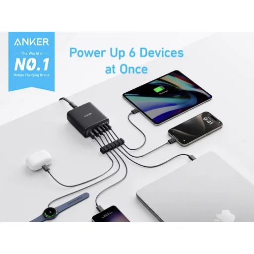 Asztali Töltő Anker, 112W, 3A, 3 x USB-A - 3 x USB-C, Fekete A2154G11 - 4