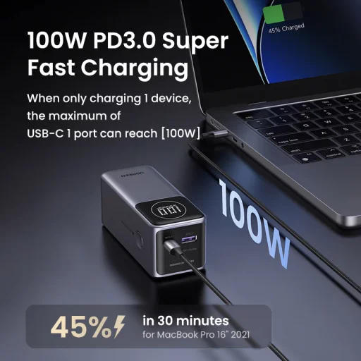 Powerbank UGREEN PB724, 12000 mAh, 100W, QC + PD, Szürke - 5