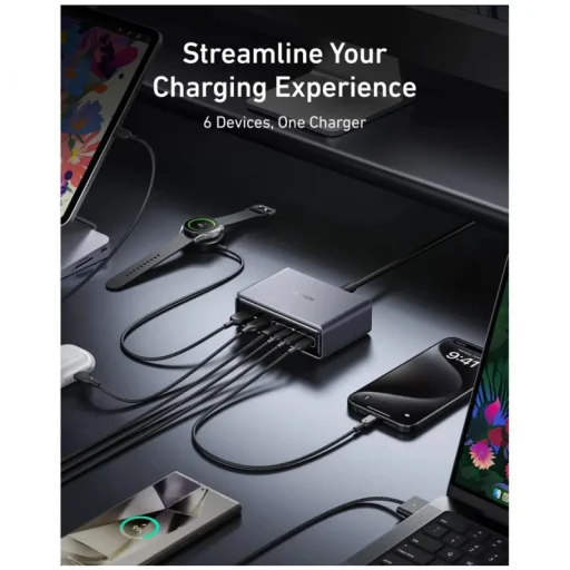 Anker Prime asztali töltő, 200W, 3A, 2 x USB-A - 4 x USB-C, Fekete - 4